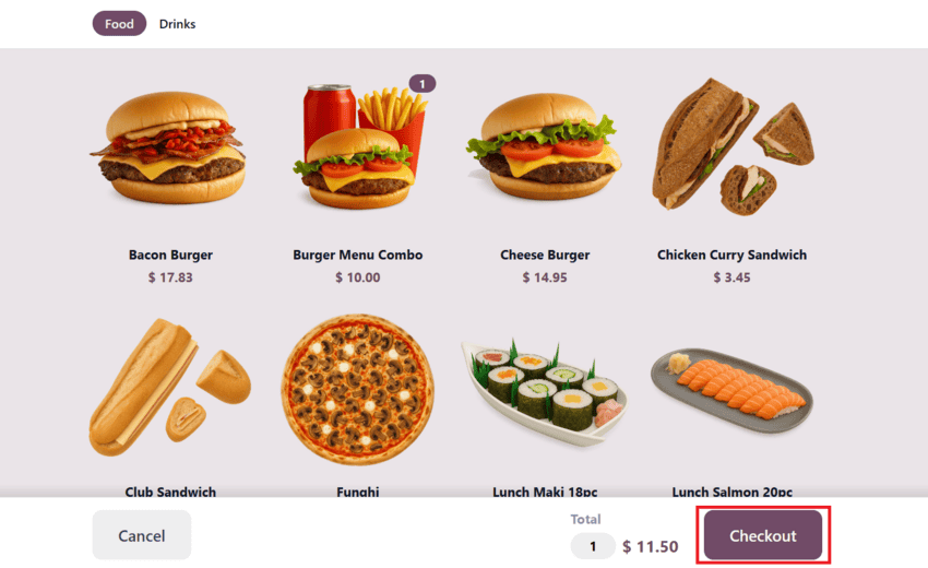 Checkout screen in POS