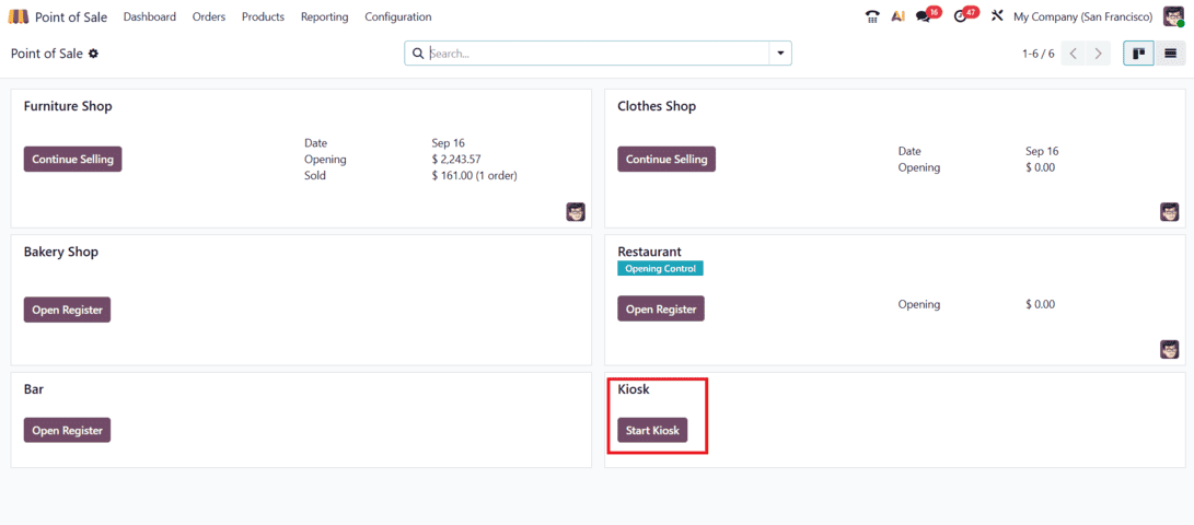 POS Dashboard screen in Odoo 19